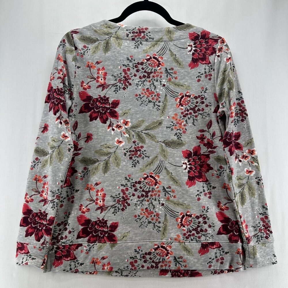 Croft & Barrow Super Soft Shirt Womens PXS Long Sleeve Pullover Floral Gray Red - Picture 2 of 10